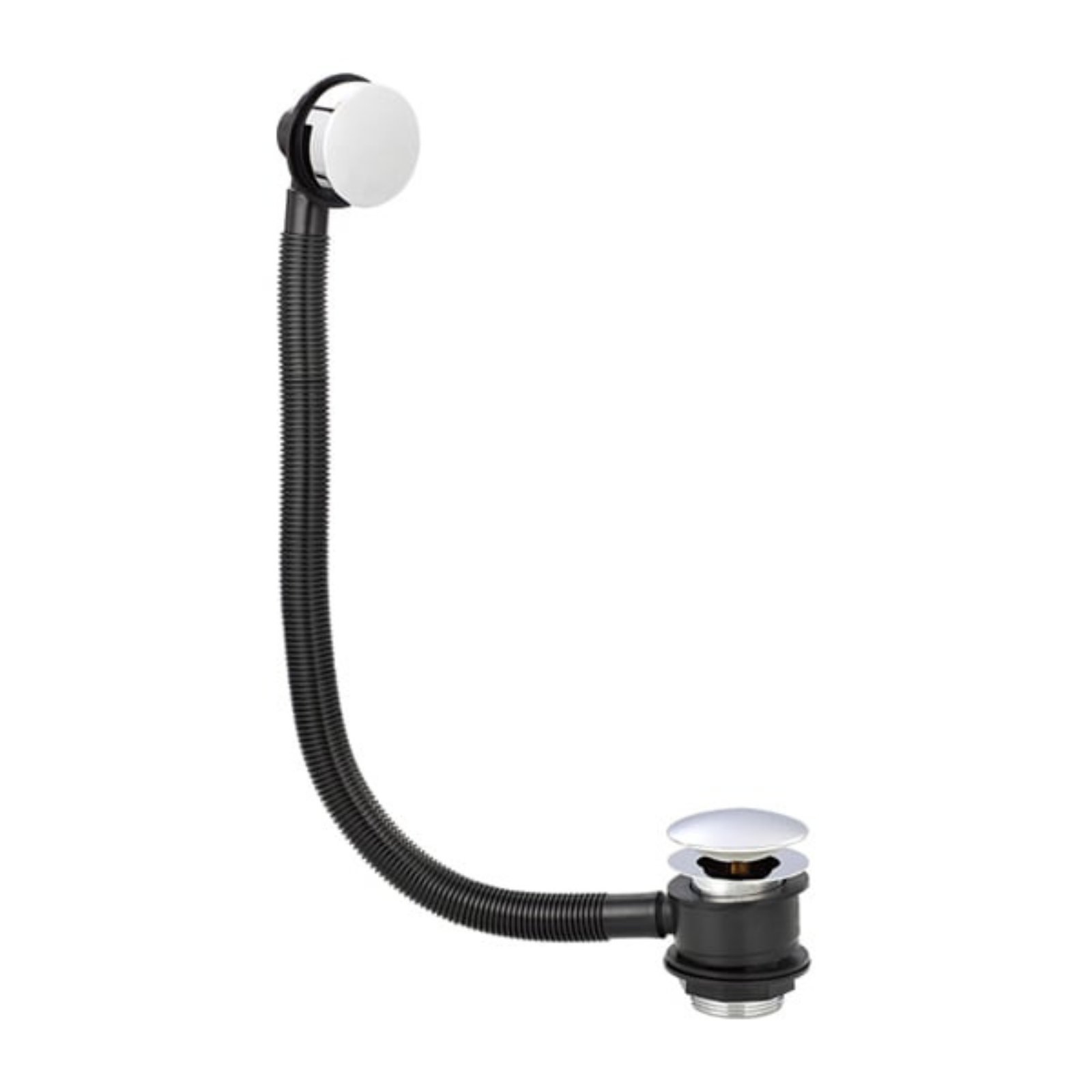 Bendable black rubber hose with white ball valve on a white background