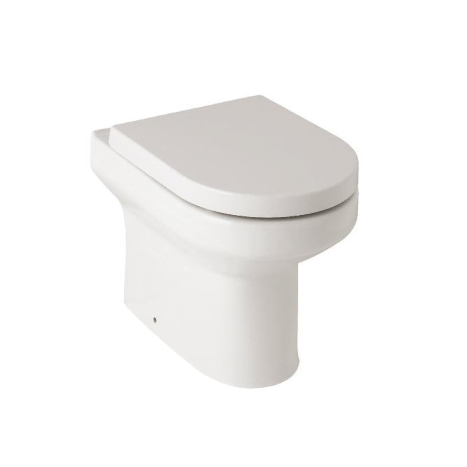 White toilet bowl with closed lid on a white background