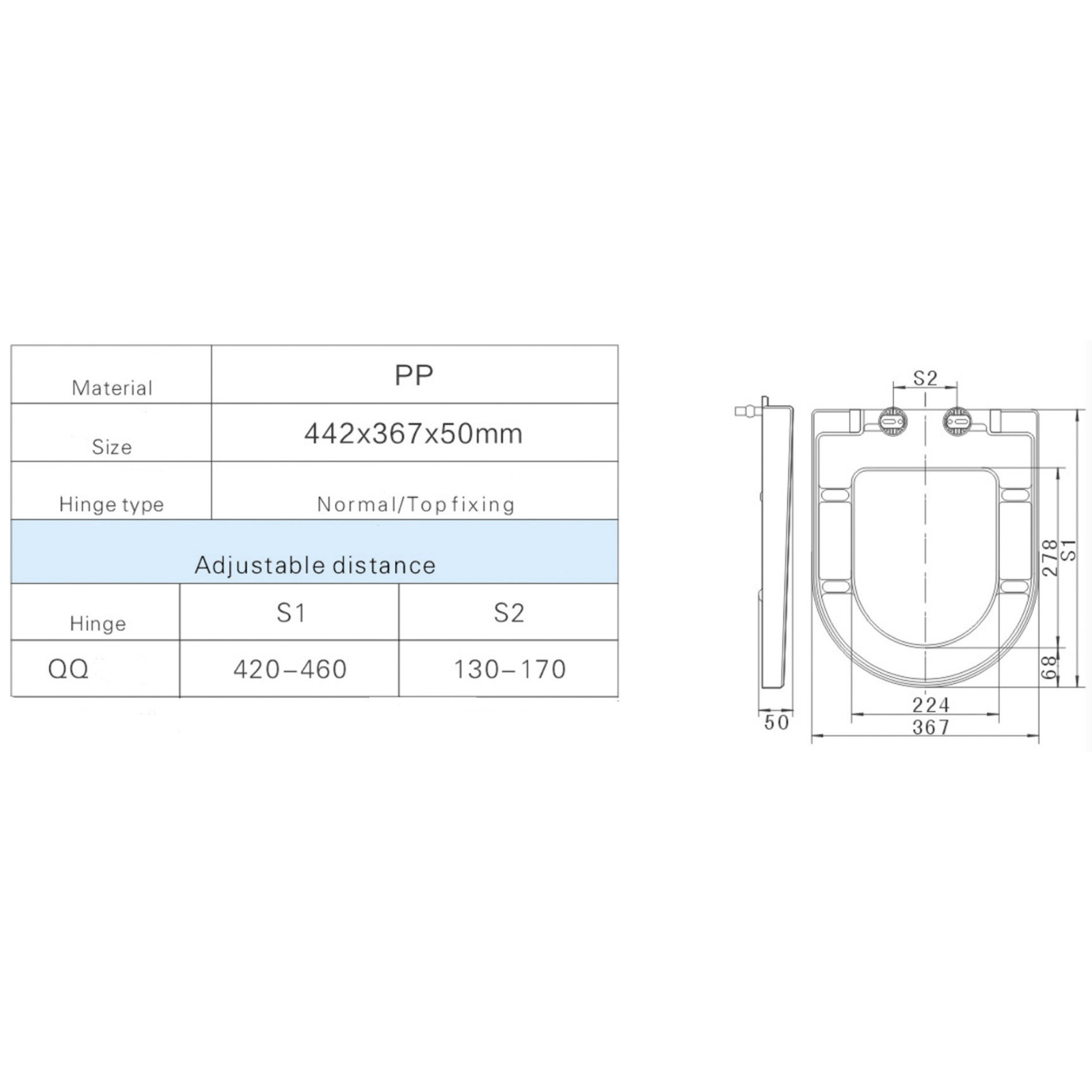 Technical drawing and specifications of a product with dimensions and material details.