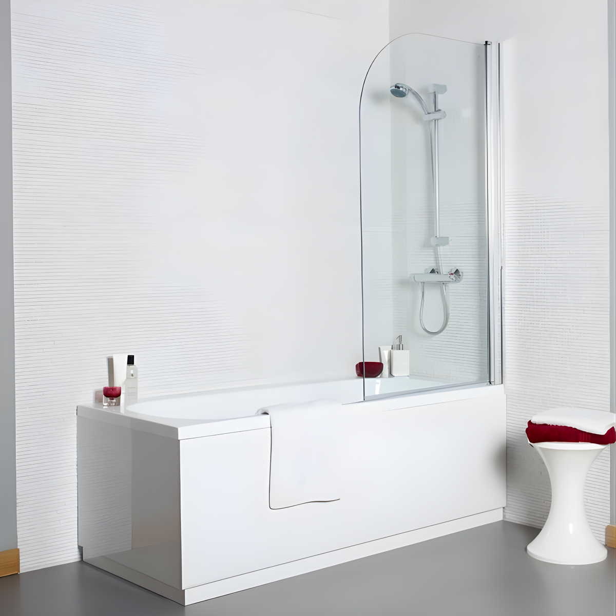 Kartell Koncept 780mm W x 1400mm H Straight Pivoting Chrome 6mm Radius Bath Screen - Konss