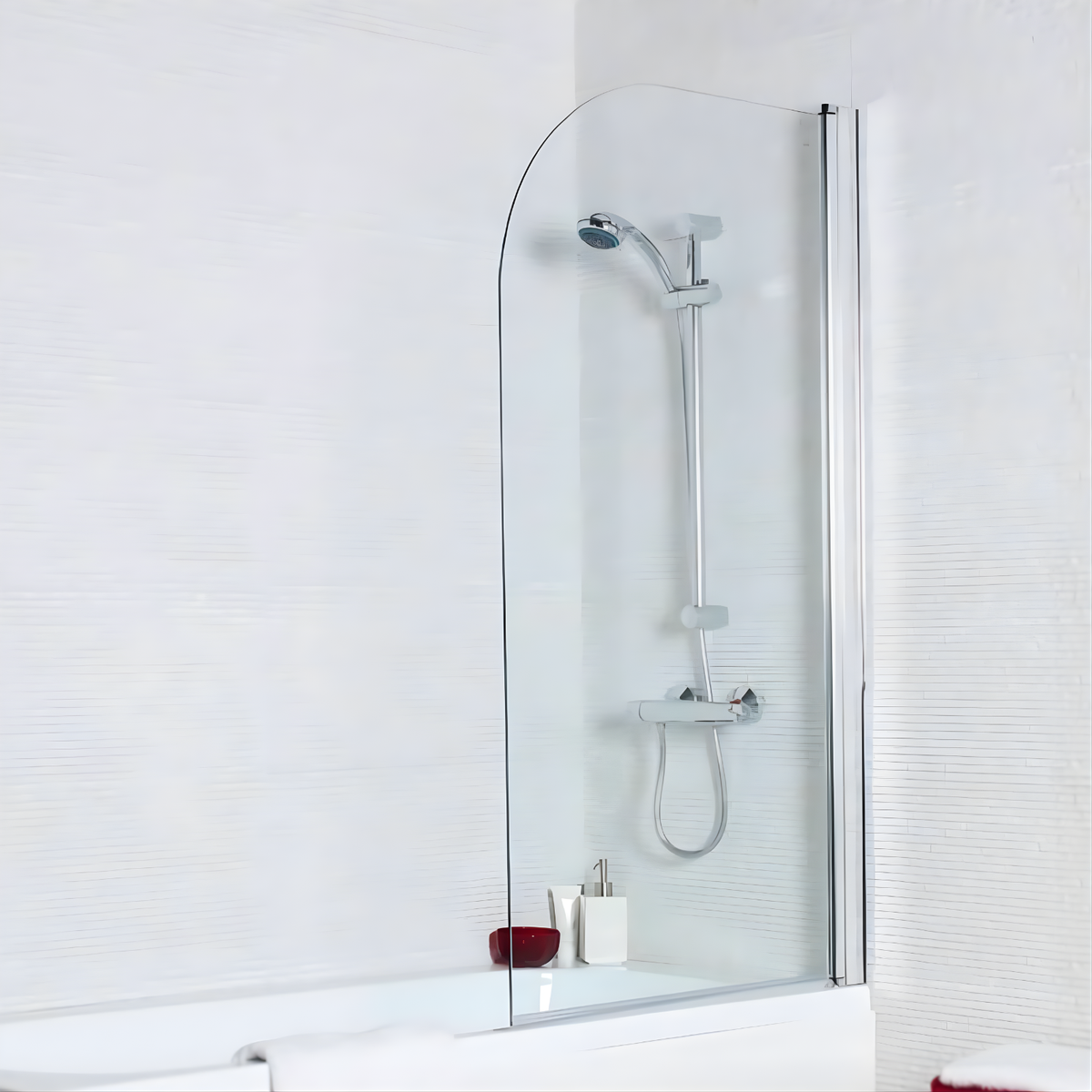 Kartell Koncept 780mm W x 1400mm H Straight Pivoting Chrome 6mm Radius Bath Screen - Konss