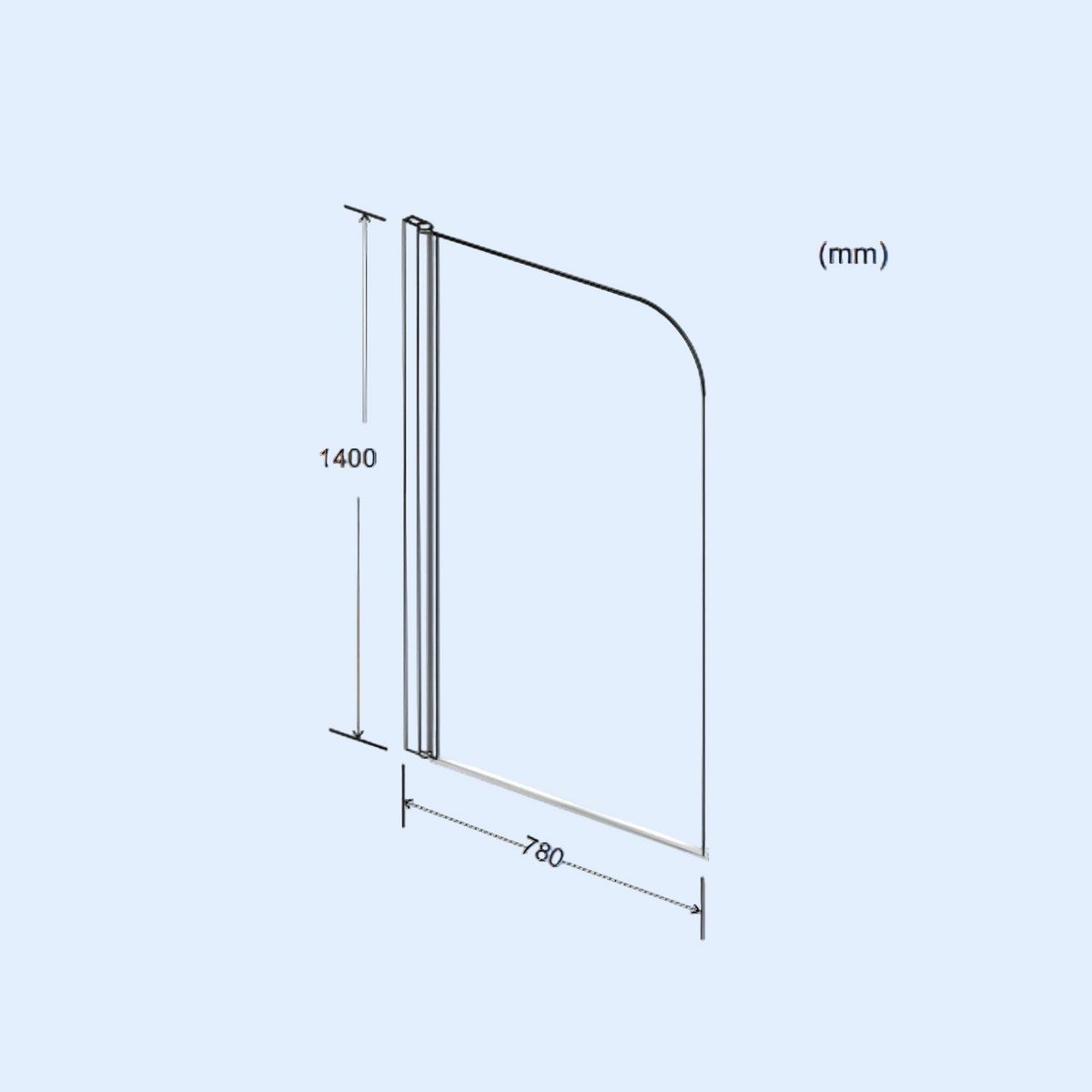 Kartell Koncept 780mm W x 1400mm H Straight Pivoting Chrome 6mm Radius Bath Screen - Konss