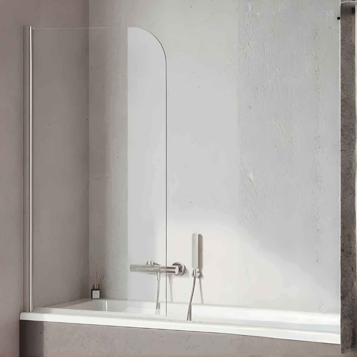 Kartell Koncept 780mm W x 1400mm H Straight Pivoting Chrome 6mm Radius Bath Screen - Konss