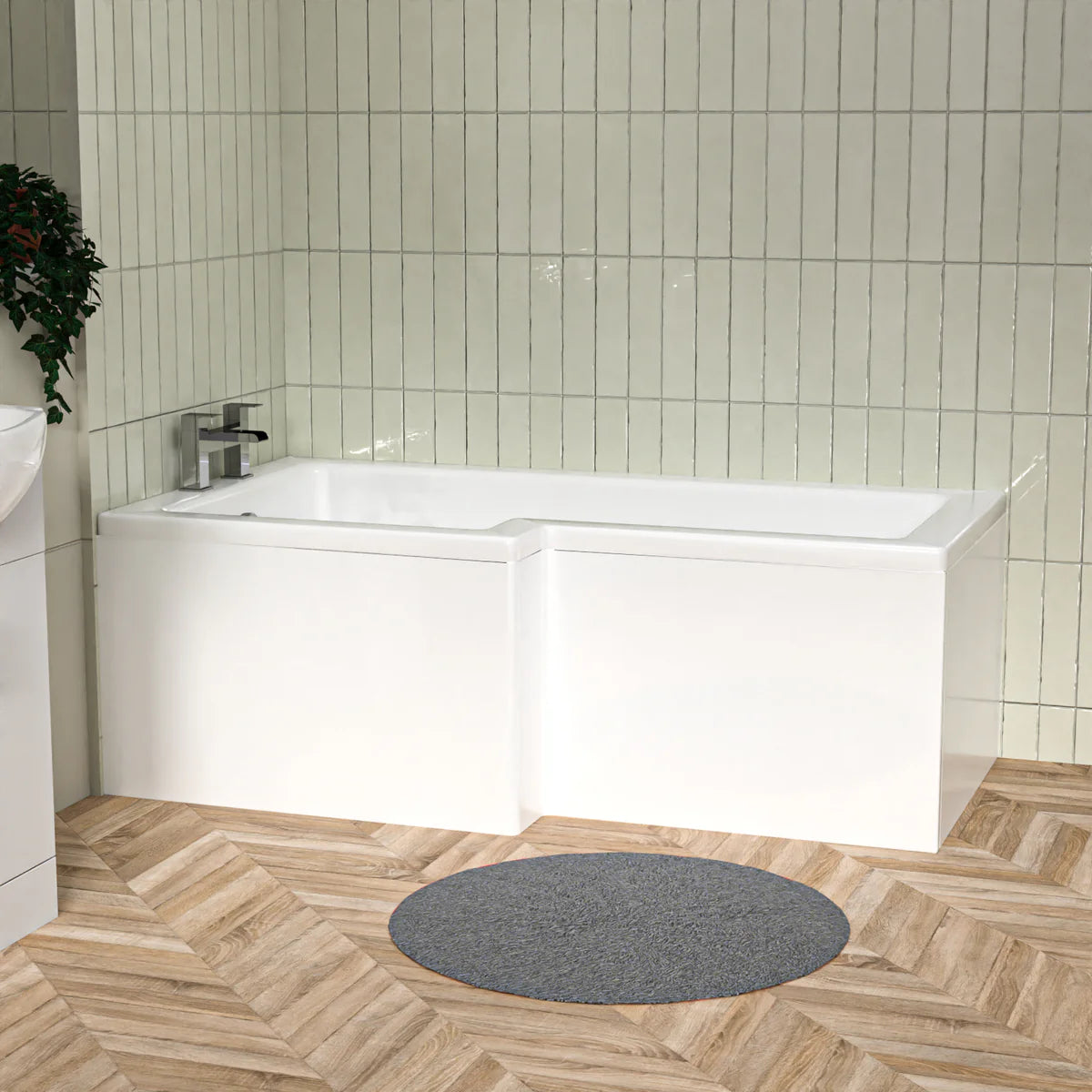 1500mm x 850mm L Shaped Left Hand Curved Shower Bath Acrylic