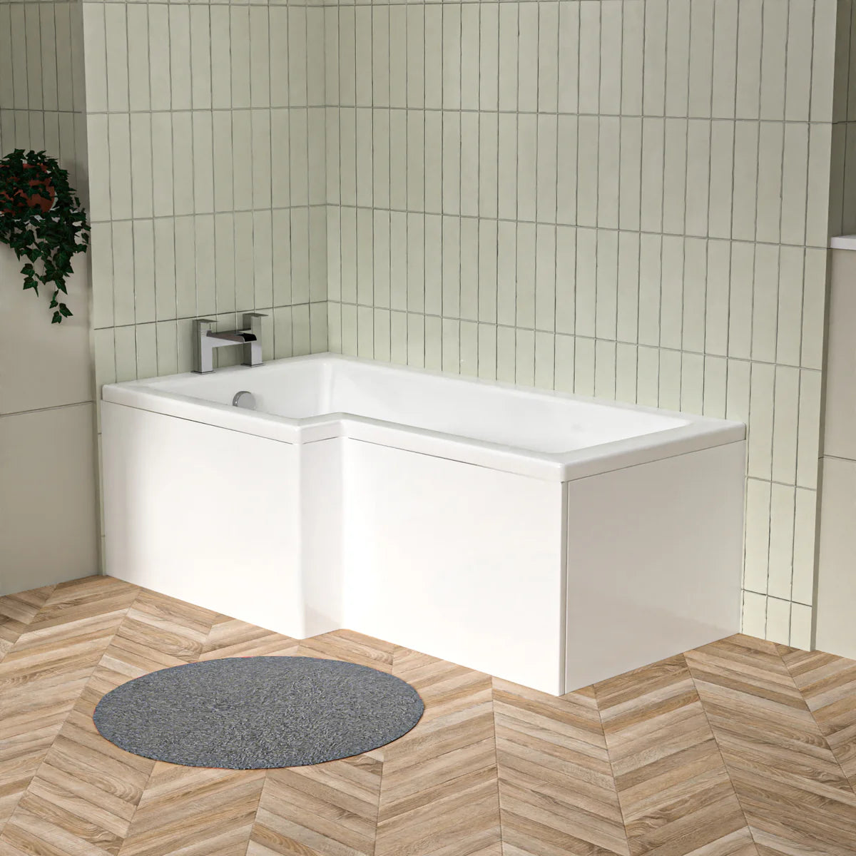 1500mm x 850mm L Shaped Left Hand Curved Shower Bath Acrylic