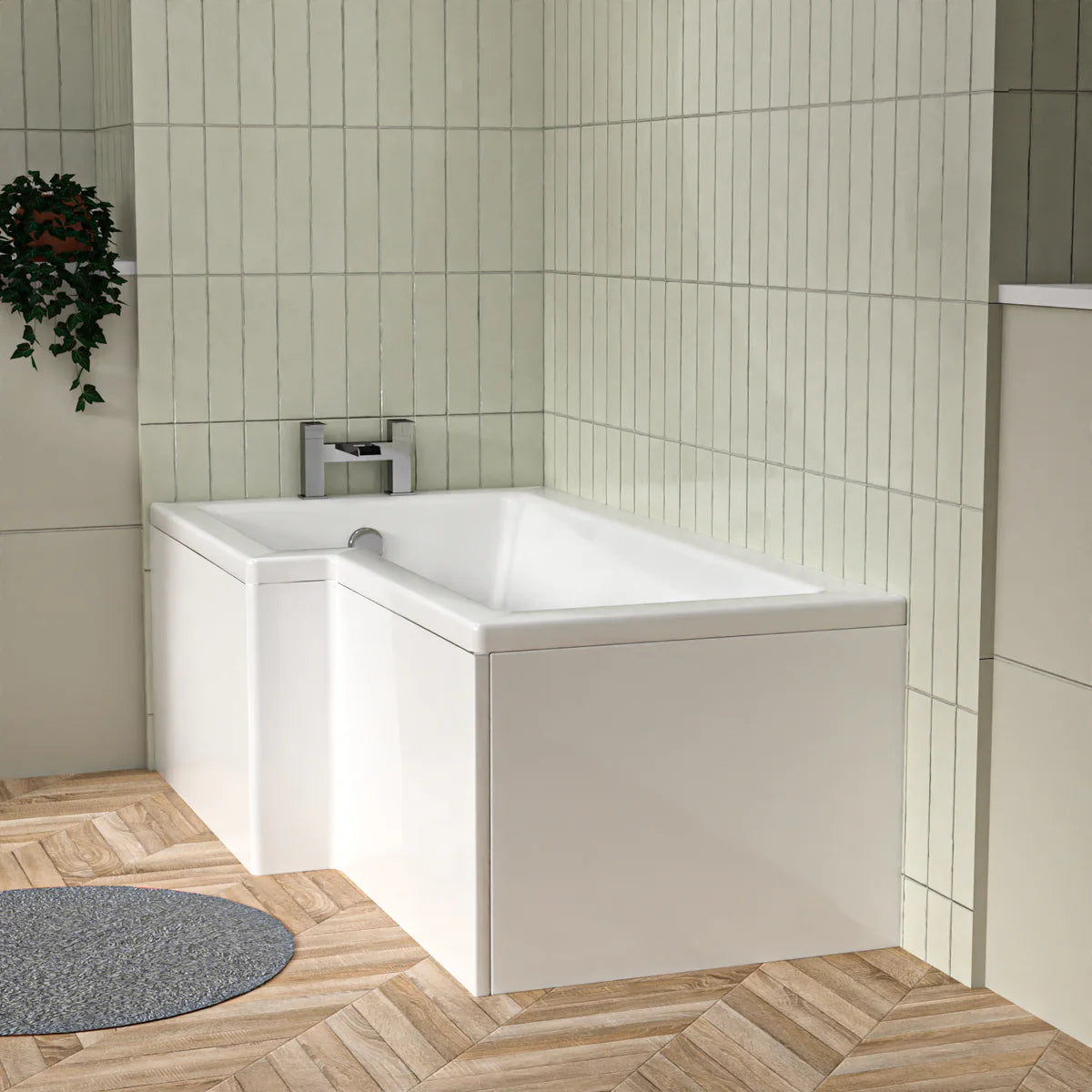 1500mm x 850mm L Shaped Left Hand Curved Shower Bath Acrylic