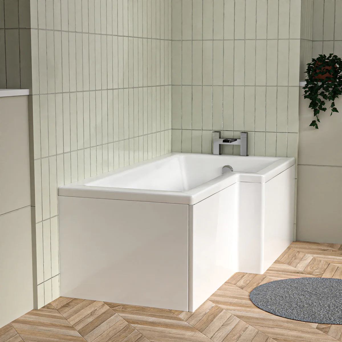 1500mm x 850mm L Shaped RH Curved Shower Bath Acrylic