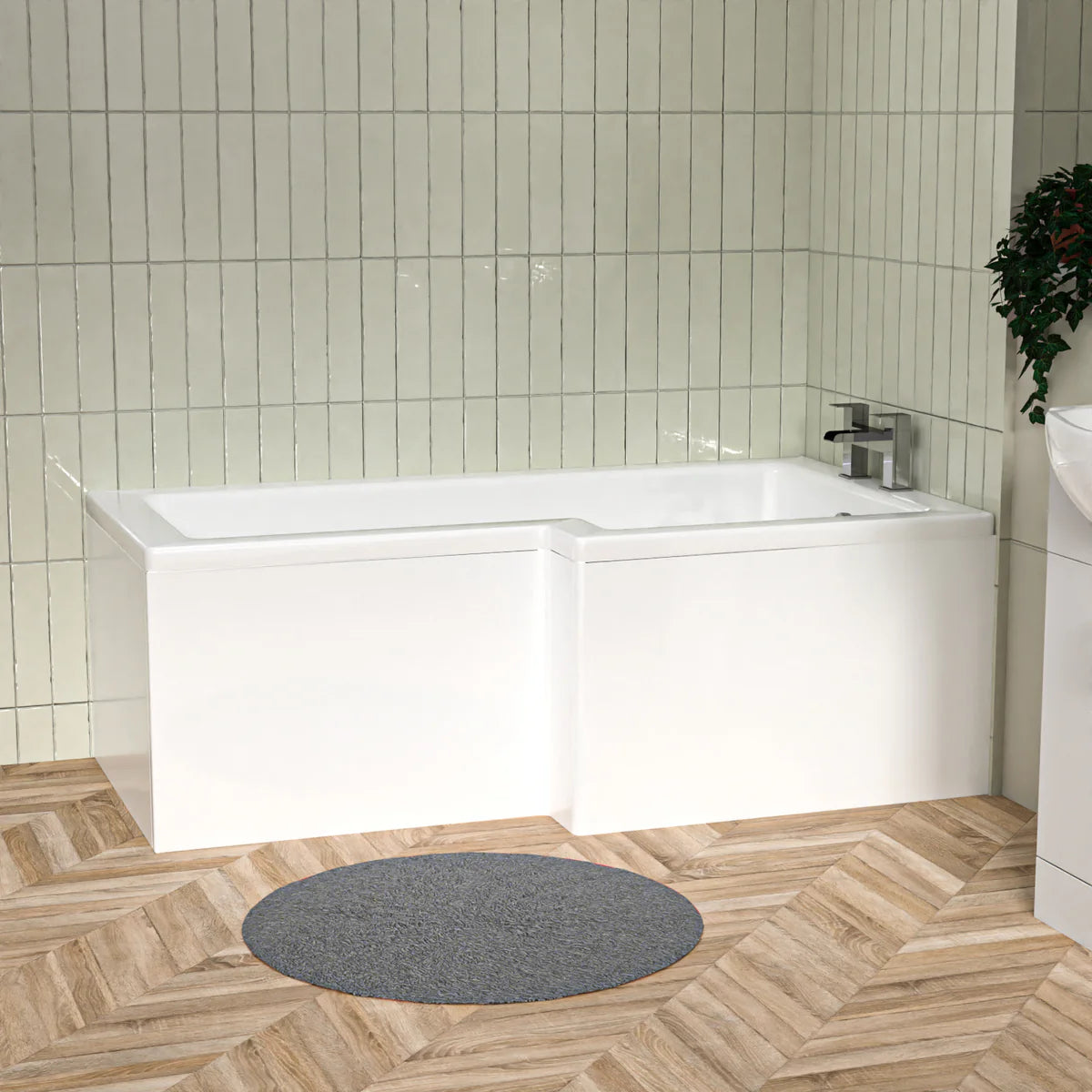 1500mm x 850mm L Shaped RH Curved Shower Bath Acrylic