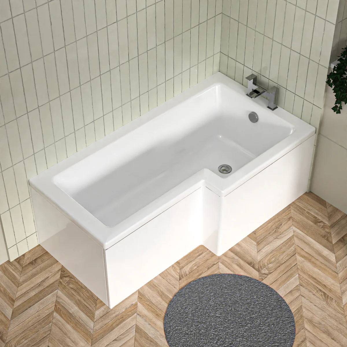 1500mm x 850mm L Shaped RH Curved Shower Bath Acrylic