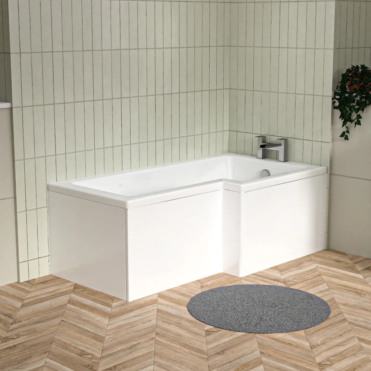 1500mm x 850mm L Shaped RH Curved Shower Bath Acrylic