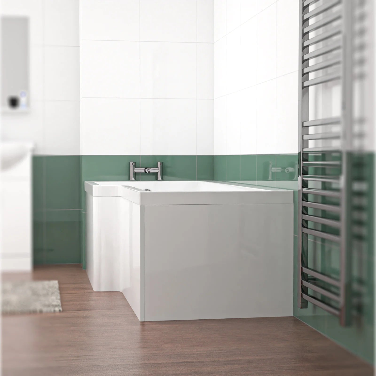 1600mm L Shaped Left Hand Curved Shower Bath Acrylic