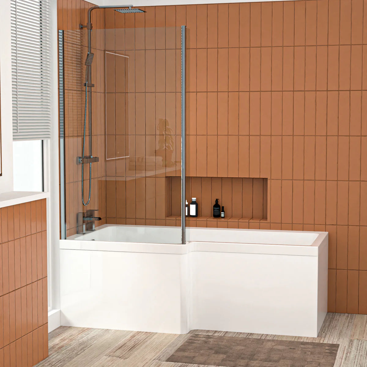 1500mm x 850mm L Shaped LH Curved Shower Bath Acrylic Front Panel & Screen