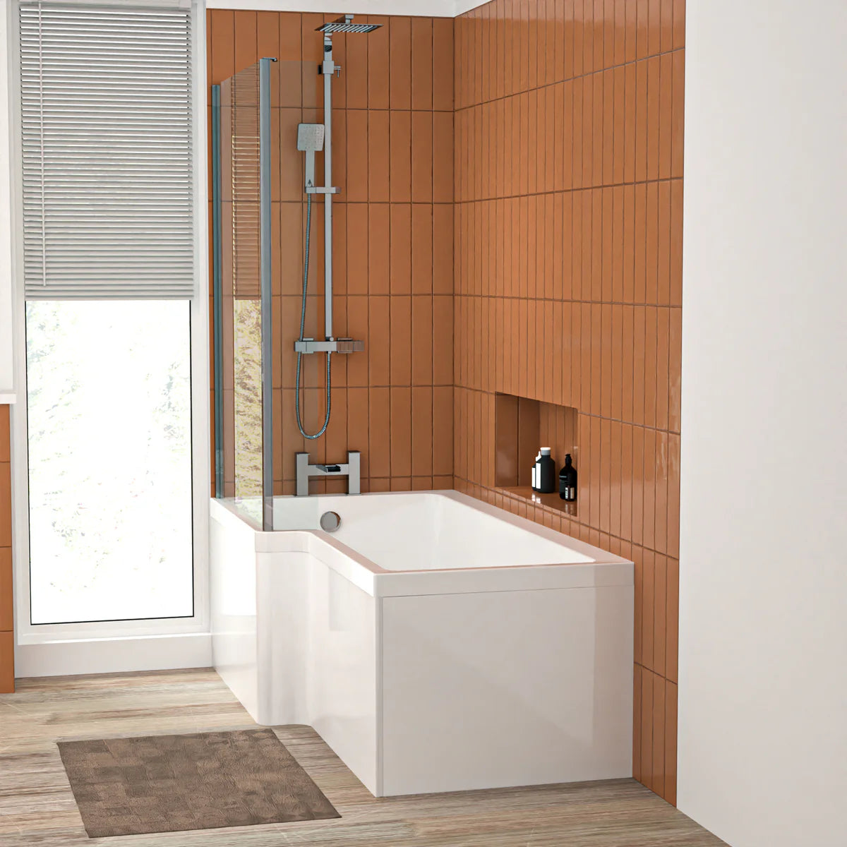 1500mm x 850mm L Shaped LH Curved Shower Bath Acrylic Front Panel & Screen