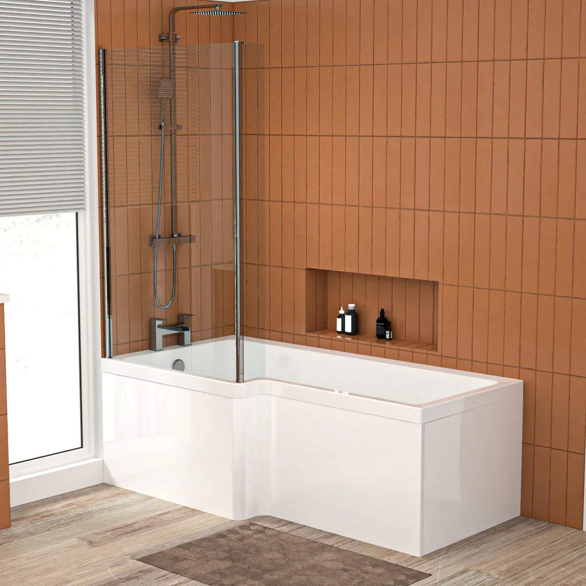 1500mm x 850mm L Shaped LH Curved Shower Bath Acrylic Front Panel & Screen
