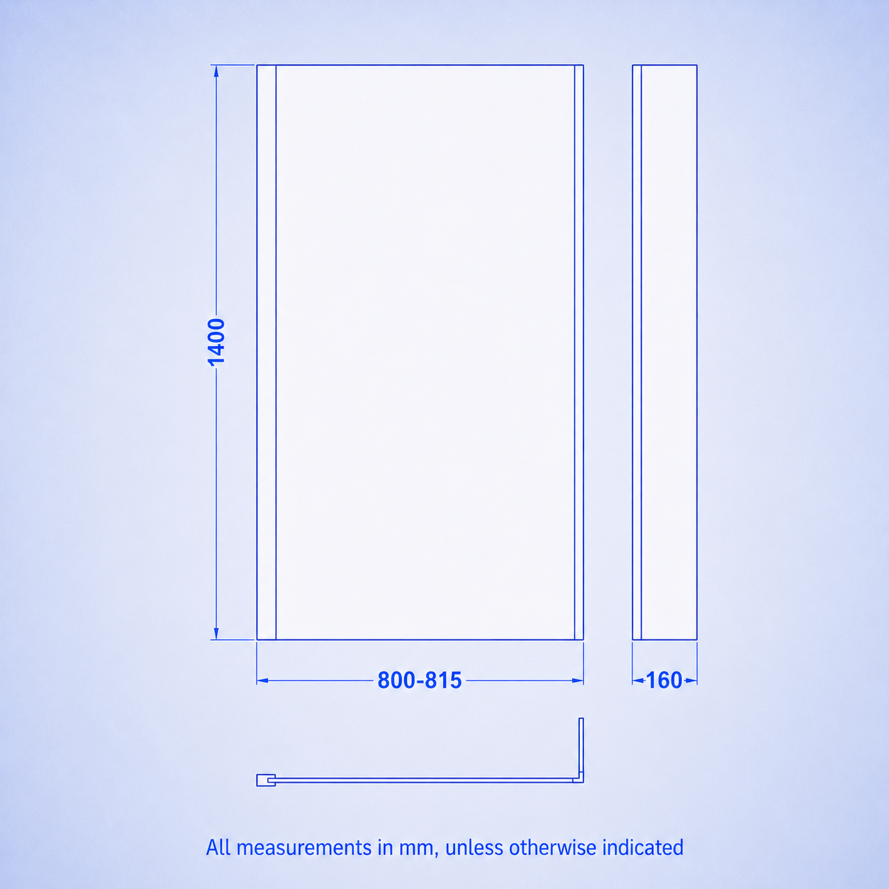 1600mm x 850mm L Shaped LH Curved Shower Bath Acrylic Front Panel & Screen