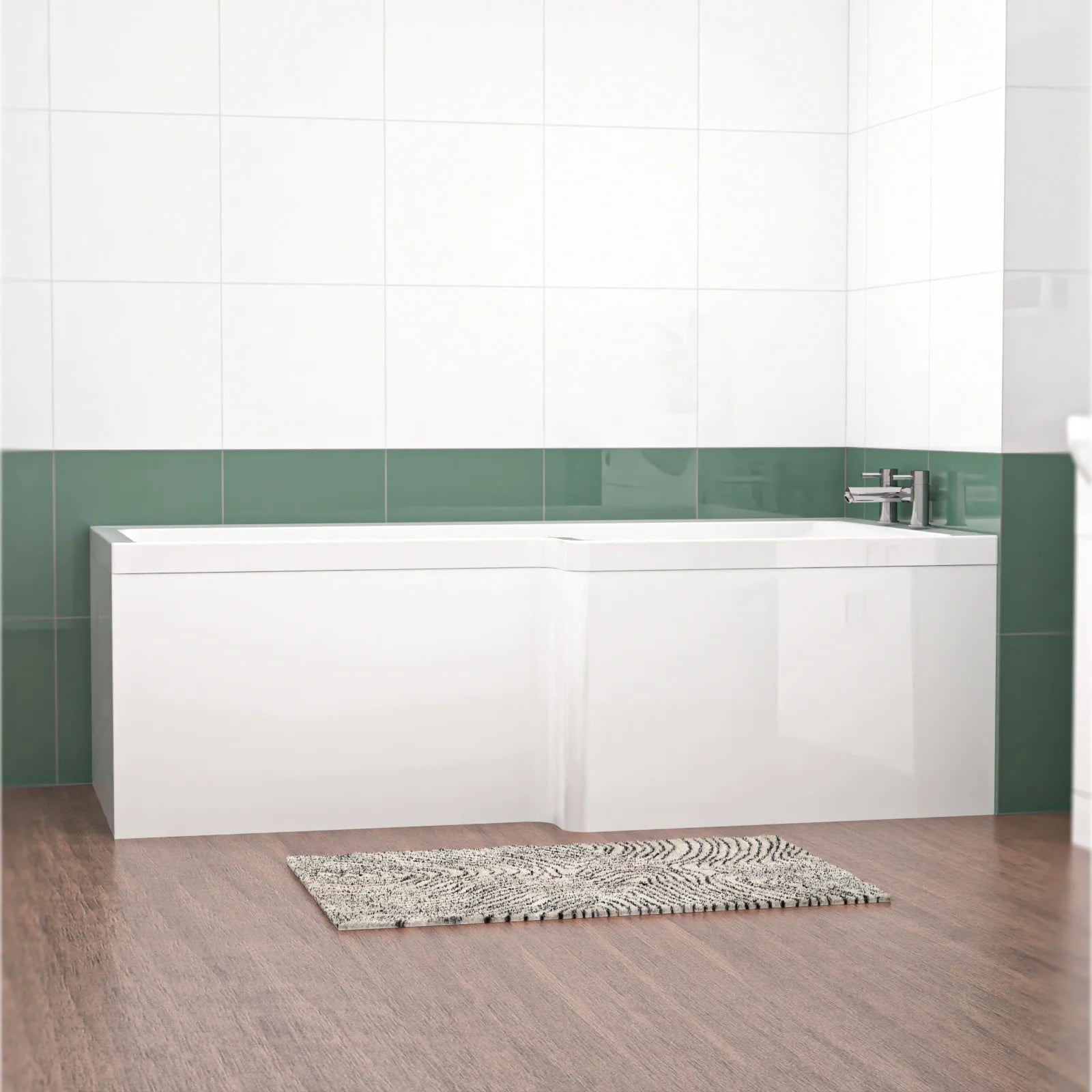 1600mm L Shaped Right Hand Curved Shower Bath Acrylic