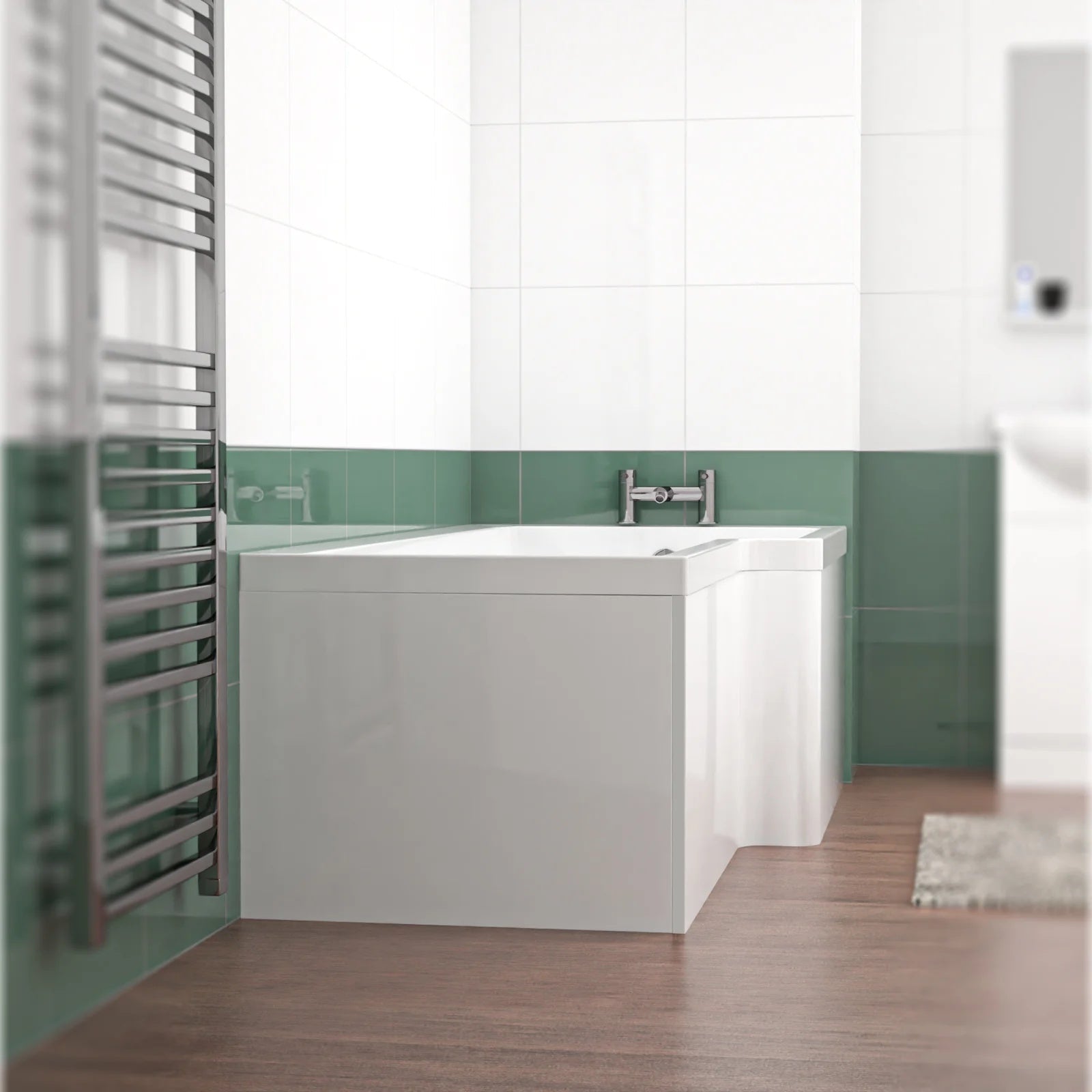 1600mm L Shaped Right Hand Curved Shower Bath Acrylic