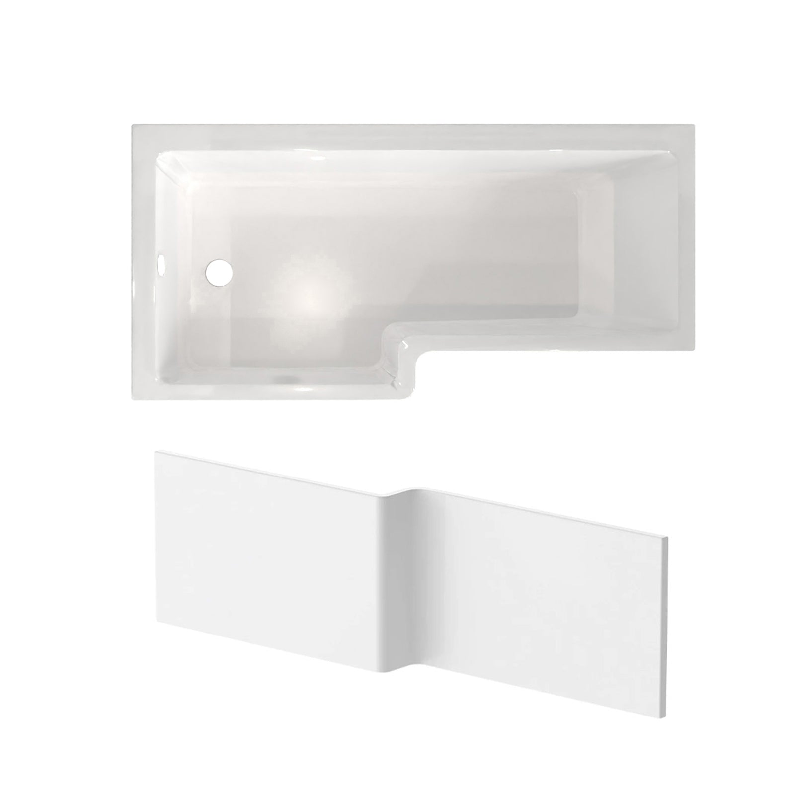 1800mm x 850mm L Shaped LH Curved Shower Bath Acrylic & Front Panel
