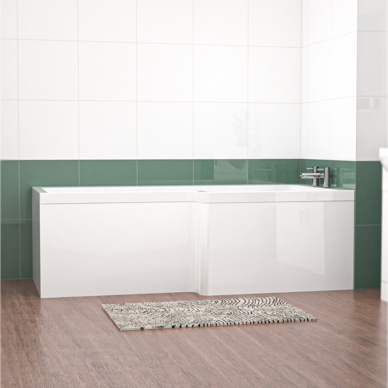 1800mm x 850mm L Shaped RH Curved Shower Bath Acrylic & Front Panel
