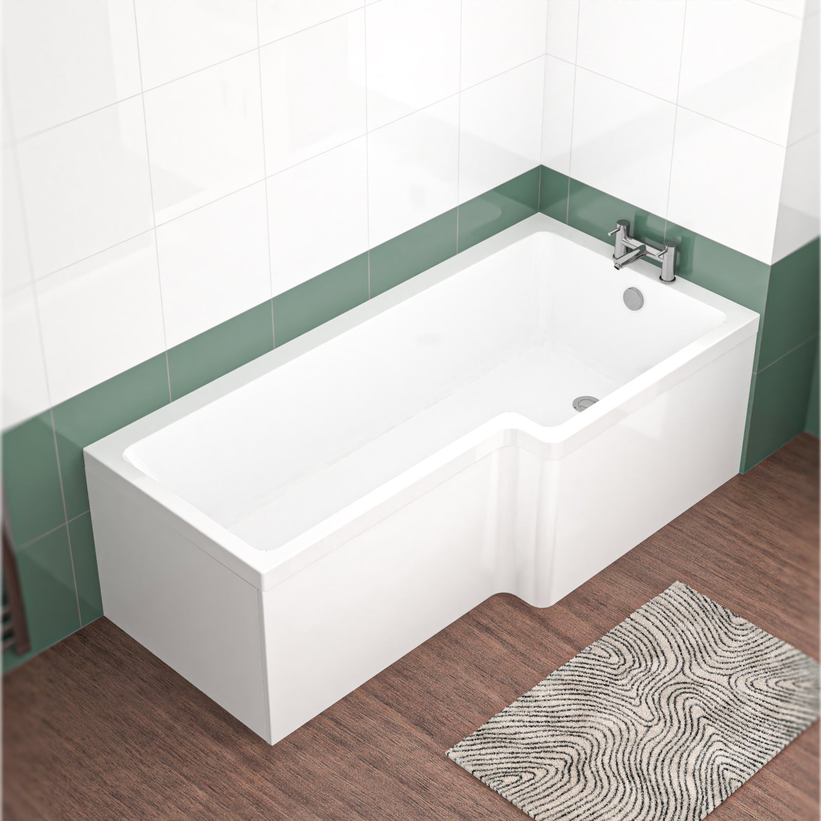 1800mm x 850mm L Shaped RH Curved Shower Bath Acrylic & Front Panel