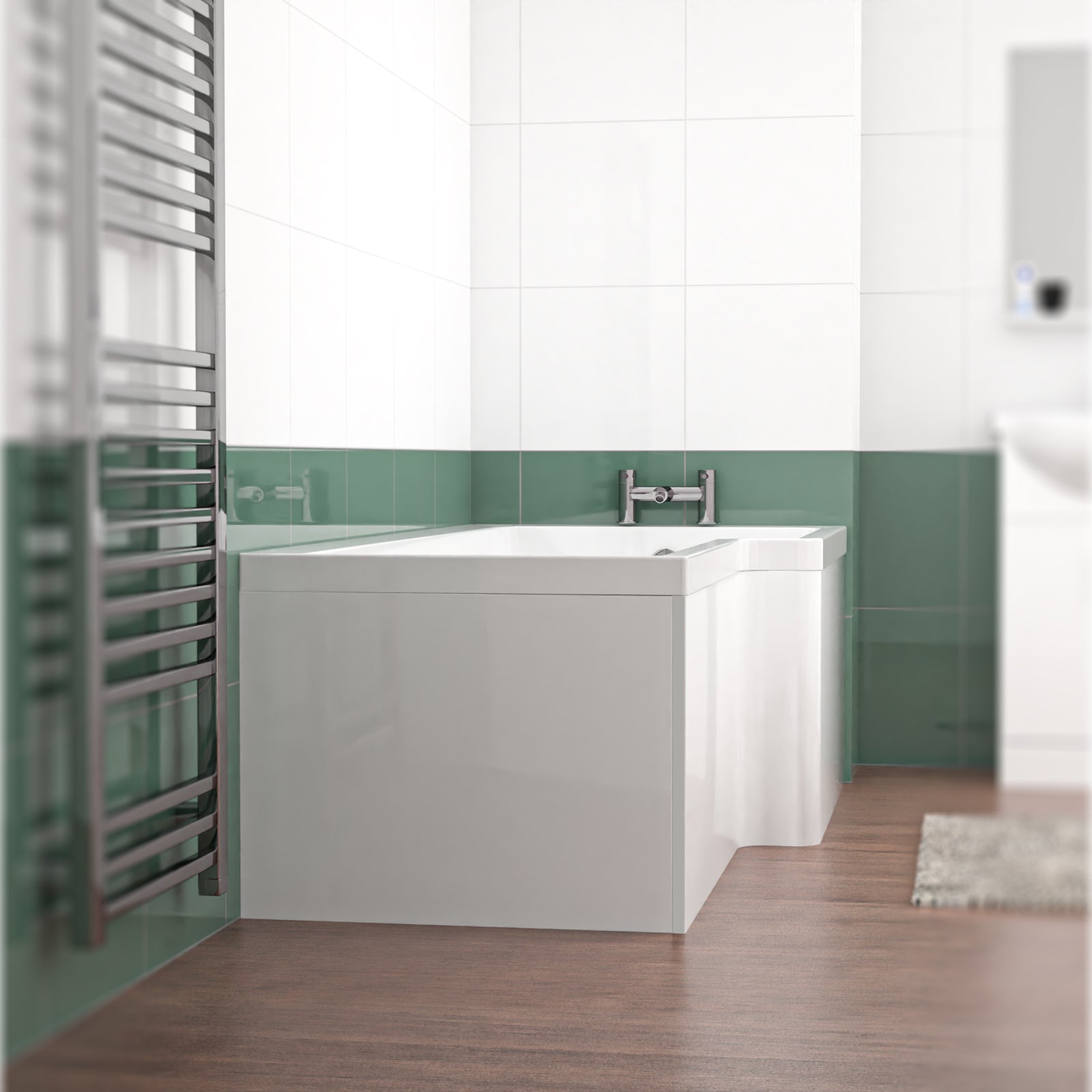 1800mm x 850mm L Shaped RH Curved Shower Bath Acrylic & Front Panel