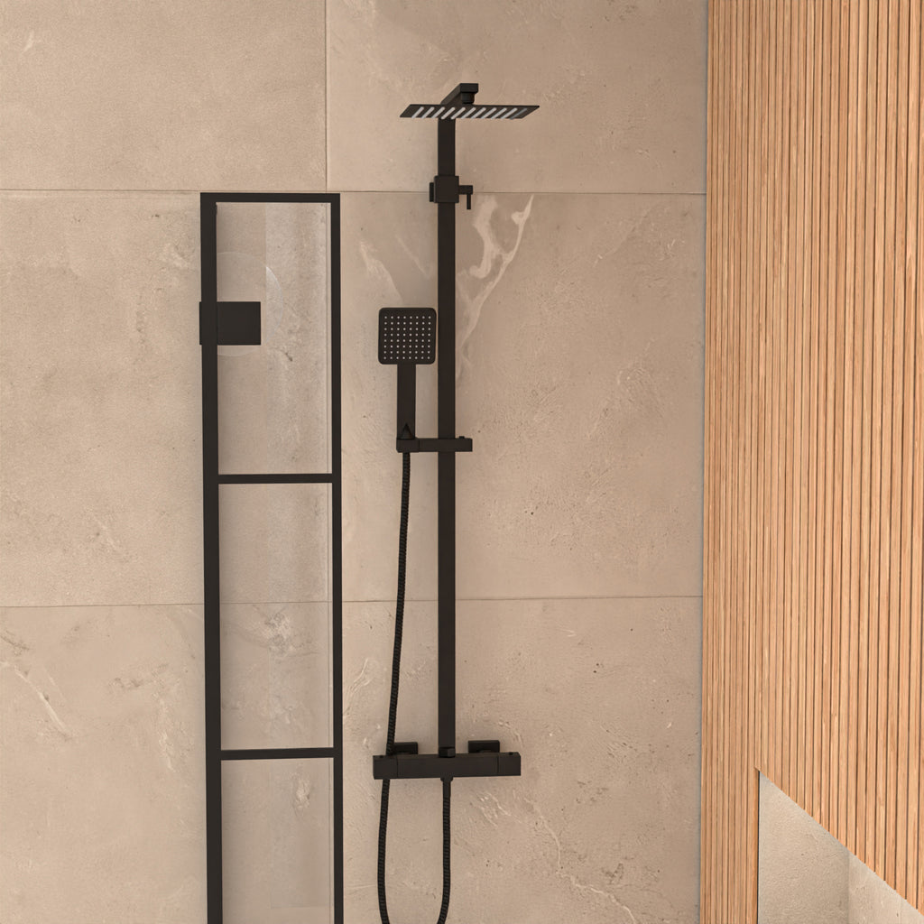 Nanuya L-Shaped LH Shower Bath Basin White 450mm Vanity Toilet Matte Black Taps Set