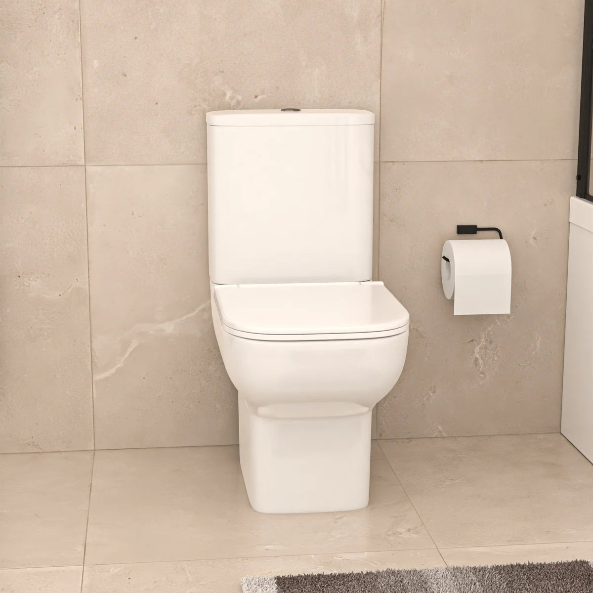 Alaska L-Shaped LH Bath Shower White Doors Vanity Toilet Matte Black Taps