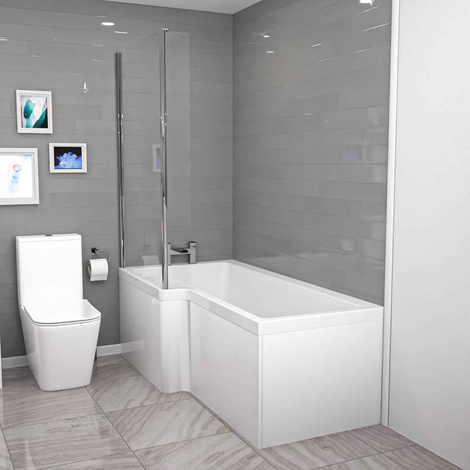 Nanuya L-Shaped Shower Bath with Vanity Unit & Toilet, Taps & Shower Suite