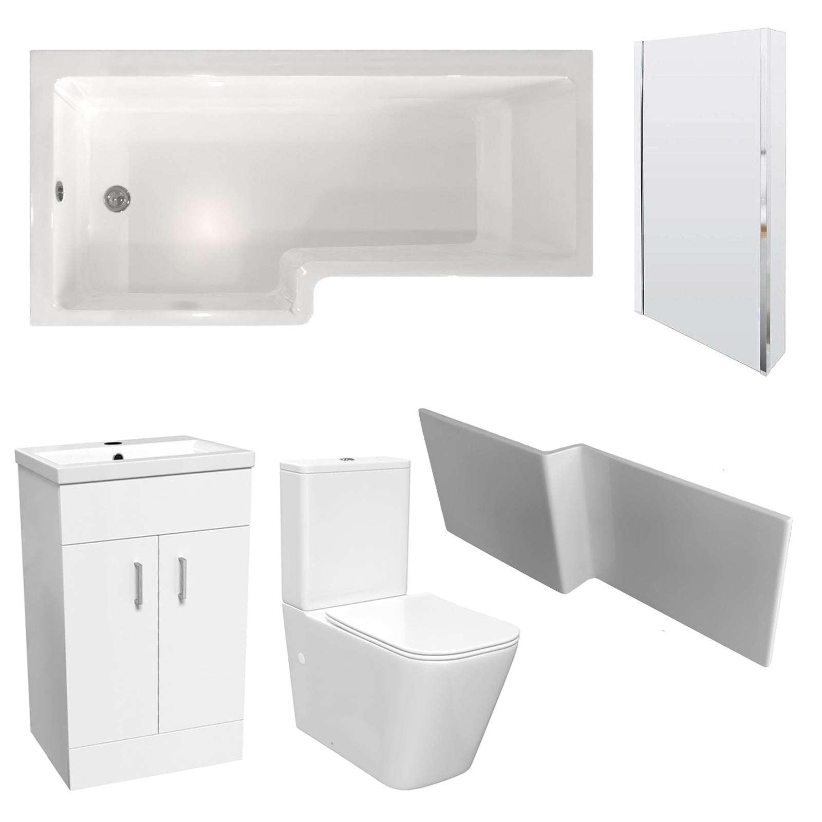 Nanuya L-Shaped Shower Bath with Vanity Unit & Toilet, Taps & Shower Suite