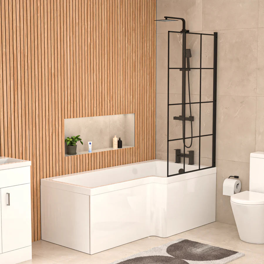 Nanuya L-Shaped RH Shower Bath Basin Vanity Toilet Set Matte Black Taps