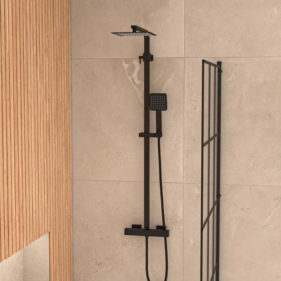 Nanuya L-Shaped RH Shower Bath Basin Vanity Toilet Set Matte Black Taps