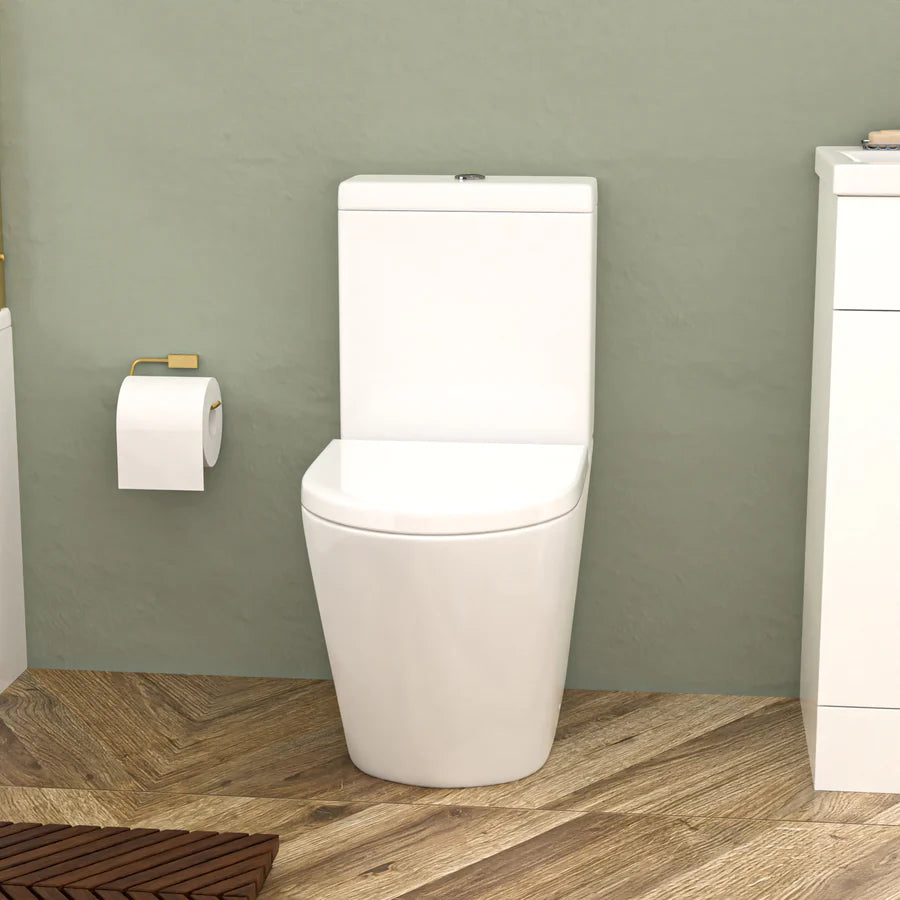 Nanuya L-Shaped RH Shower Bath Basin Vanity Toilet Set Brushed Brass Taps