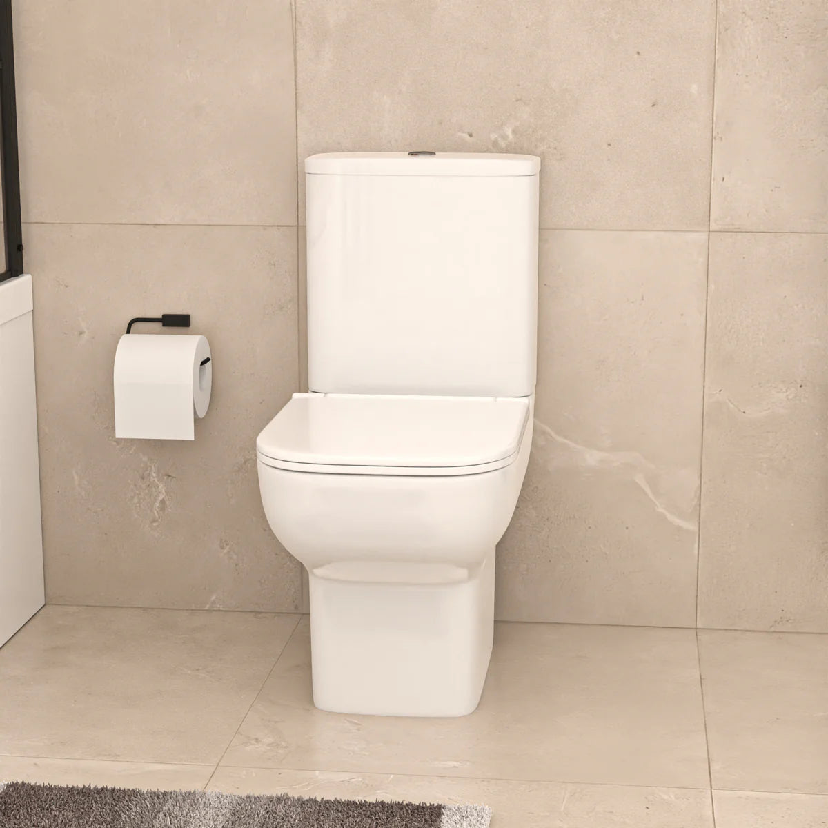 Alaska L-Shaped RH Bath Shower White Doors Vanity Toilet Matte Black Taps