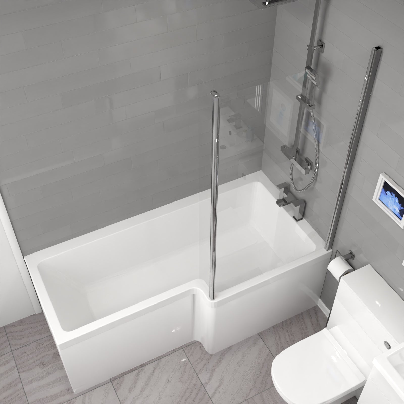 Nanuya L-Shaped Shower Bath with Vanity Unit & Toilet, Taps & Shower