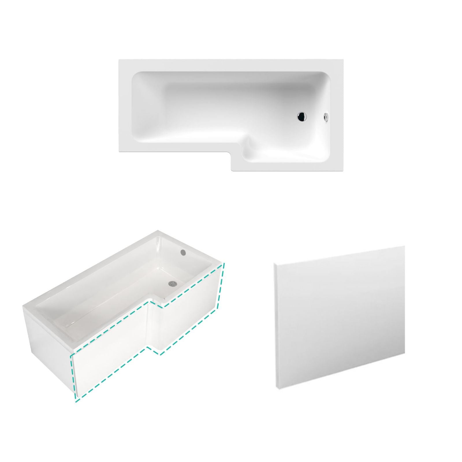 L-Shaped Right Hand Shower Bath & Optional Panels and Shower Screen