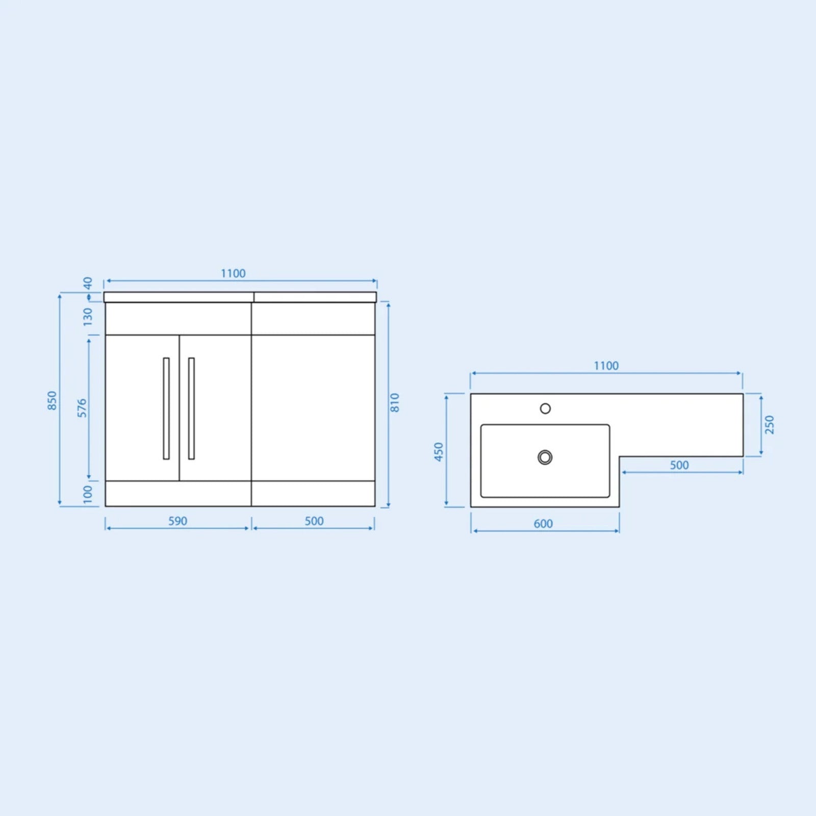 1100mm Left Hand Matte Dark Grey Basin Vanity WC Unit & Toilet Set