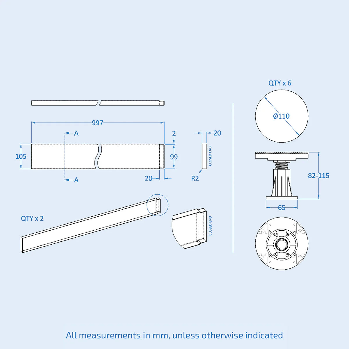 Easy Plumb Square & Rectangle Shower Tray Panel & Leg Set - 1000mm Panel x 2
