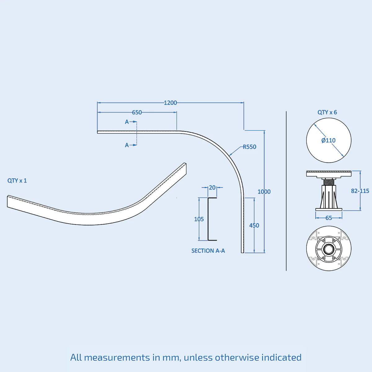 Easy Plumb 900 x 700 mm Curved Shower Tray Panel and Leg Set - Suitable for Quadrant & Offset Quadrant Trays