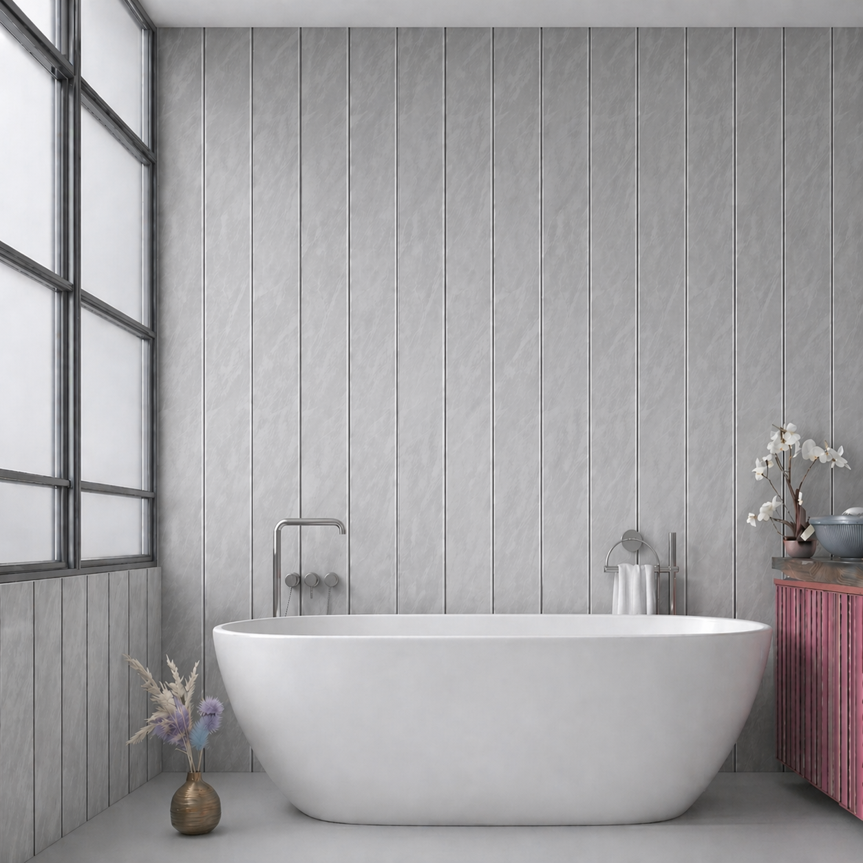 Light Grey Marble Silver PVC Shower Wall Panel 2700mm x 200mm x 6mm (Pack Of 5)