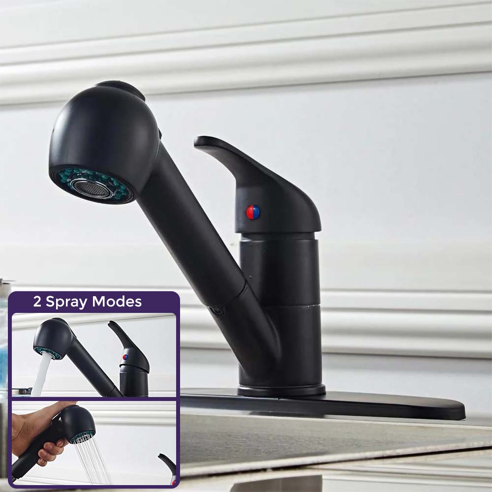 Contemporary Matte Black Kitchen Single Lever Pull-Out Mixer Tap
