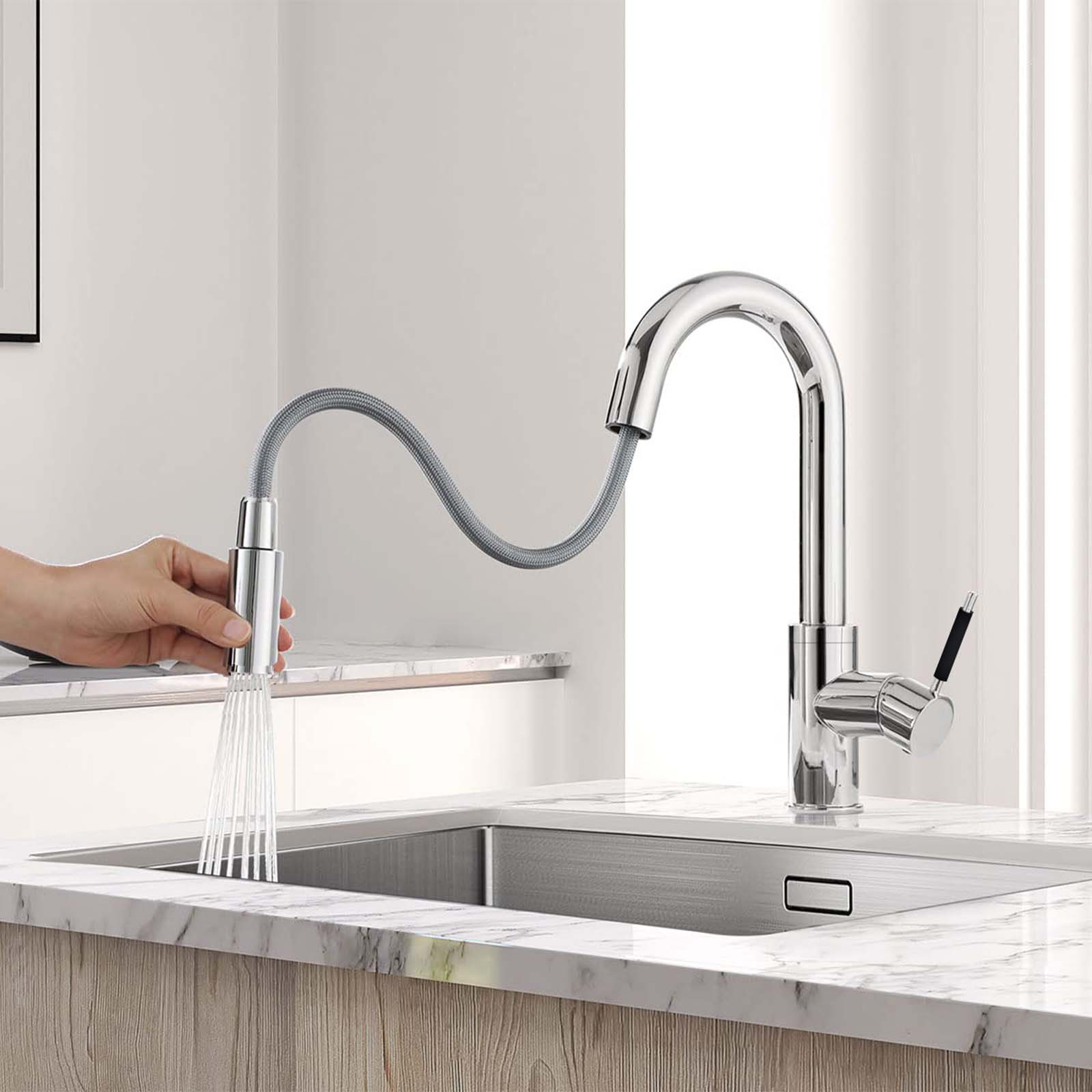 Victoria Chrome Single Lever Mono Mixer Pull Out Kitchen Tap