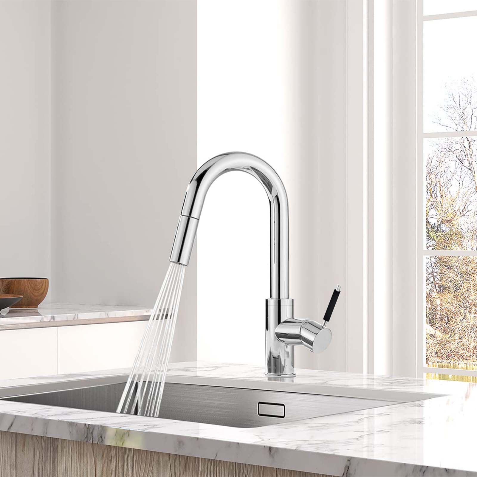 Victoria Chrome Single Lever Mono Mixer Pull Out Kitchen Tap