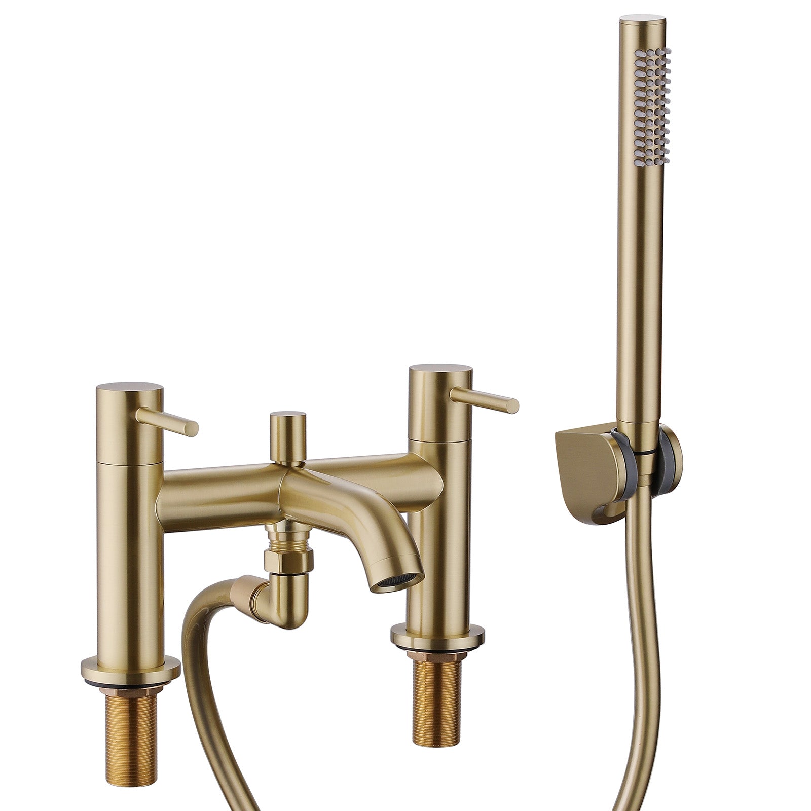 Alice Brushed Brass Designer Deck Mounted Bath Shower Mixer Tap with Handheld Kit