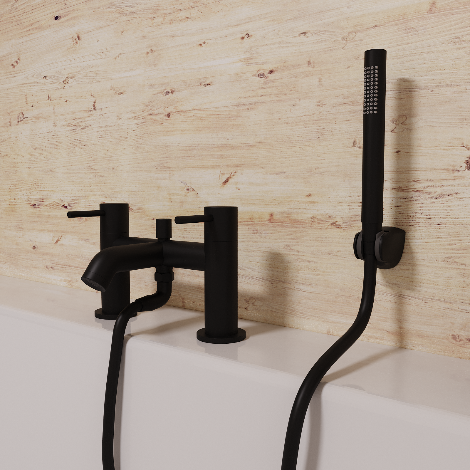 Alice Brushed Brass Deck Mounted Bath Shower Mixer Tap with Handheld Kit Matt Black