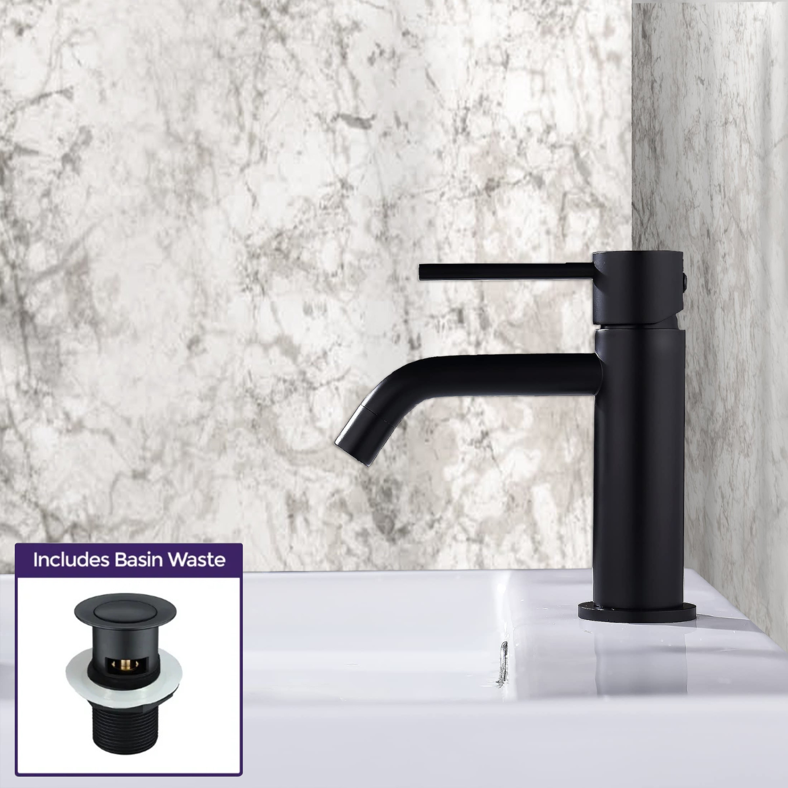 Alice Matte Black Cloakroom Basin Sink Mono Mixer Tap