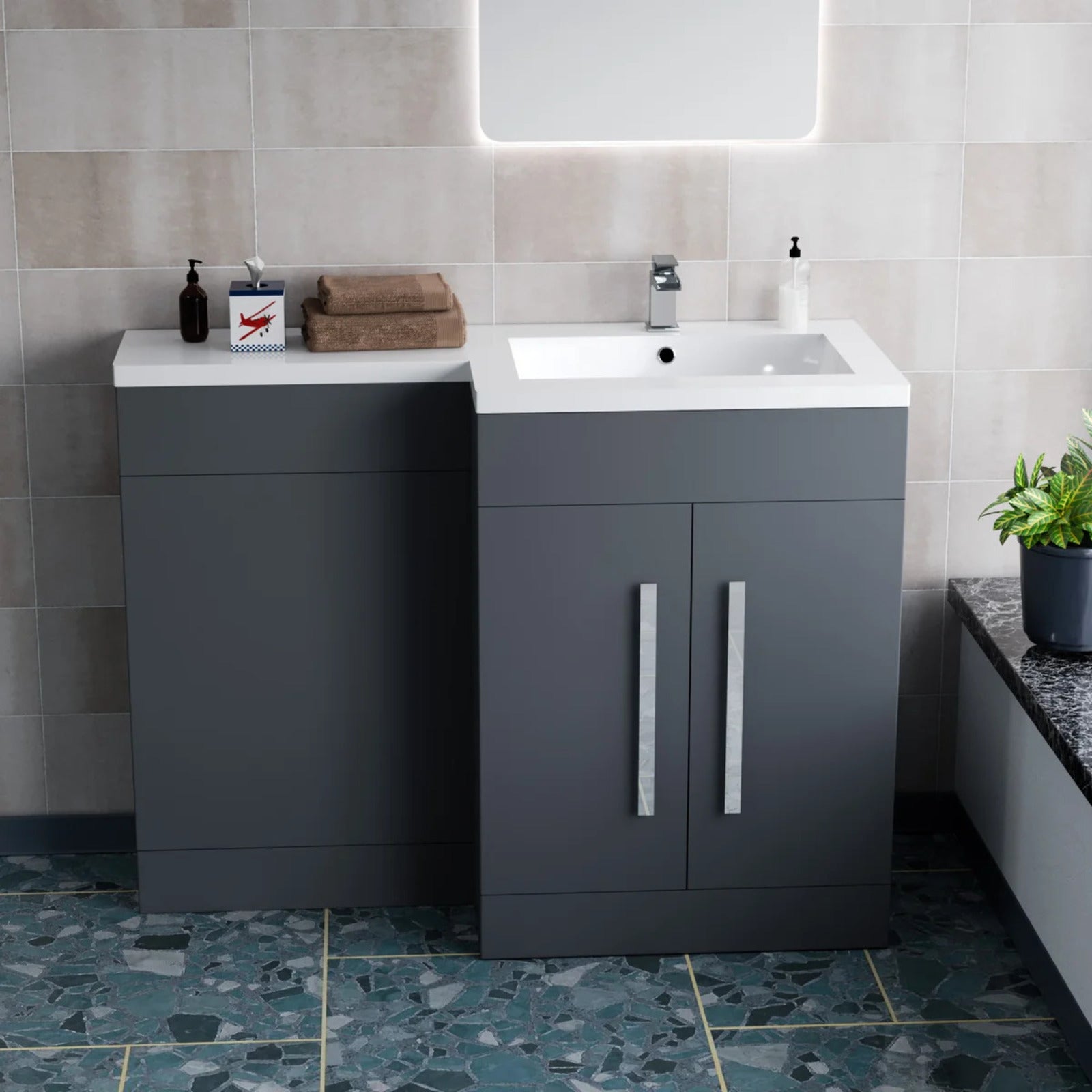 1100mm Right Hand Dark Matte Grey Bathroom Basin Vanity Unit Set