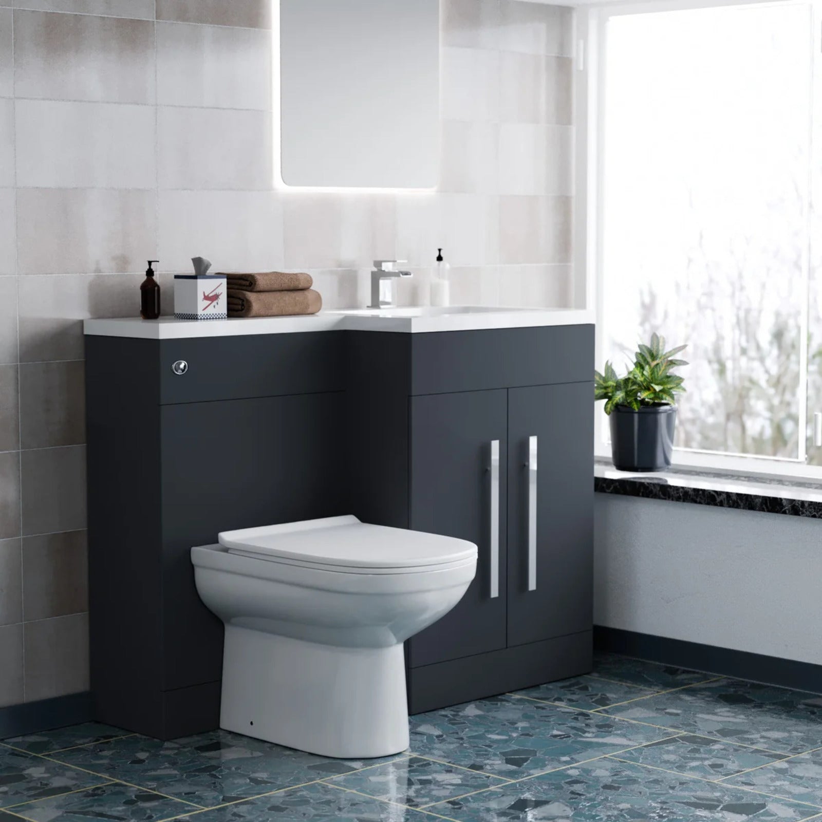 1100mm Right Hand Matte Dark Grey Basin Vanity WC Unit & Toilet
