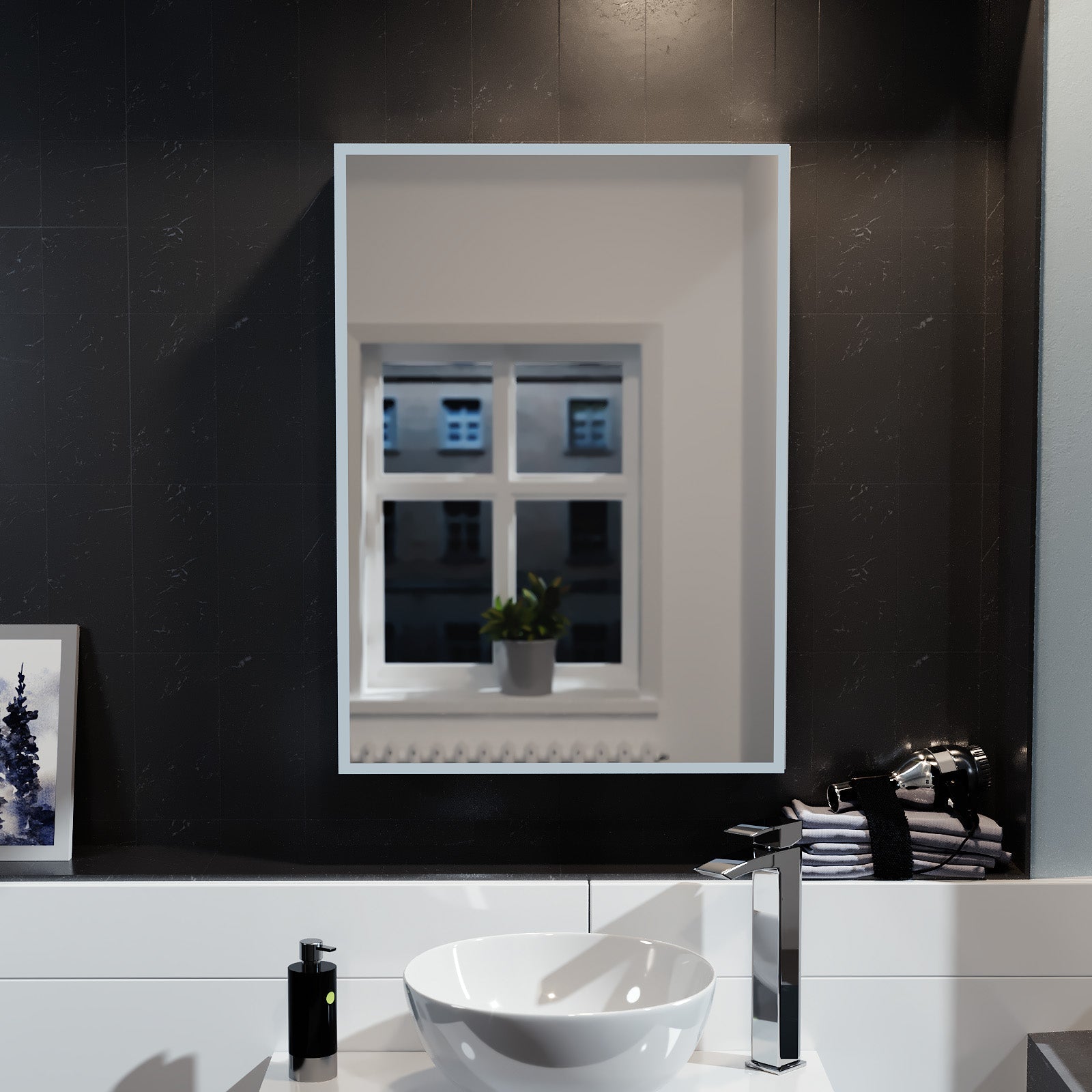 LED 500 x 700mm Mirror Cabinet Storage Bathroom Cupboard with Shaving Socket