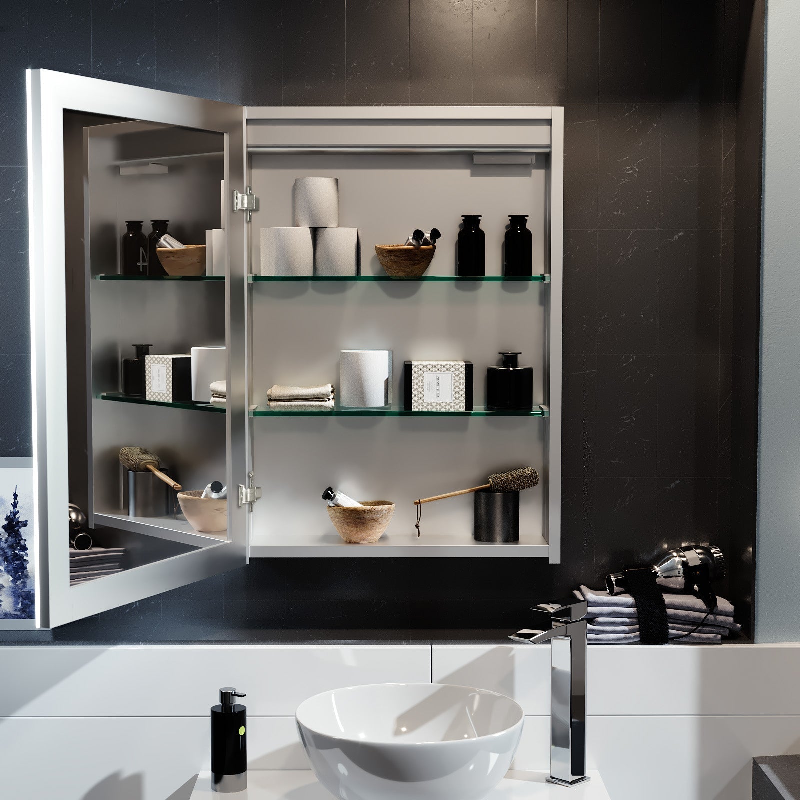 LED 500 x 700mm Mirror Cabinet Storage Bathroom Cupboard with Shaving Socket