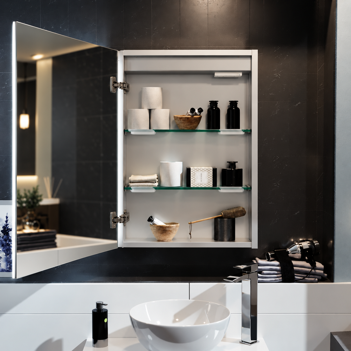 LED 500 x 700mm Mirror Cabinet Storage Bathroom Cupboard with Shaving Socket
